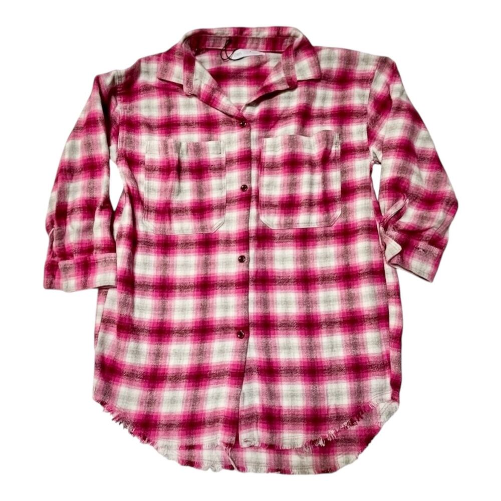 Zara Flannel Tunic Length Button Up Shirt Size 9